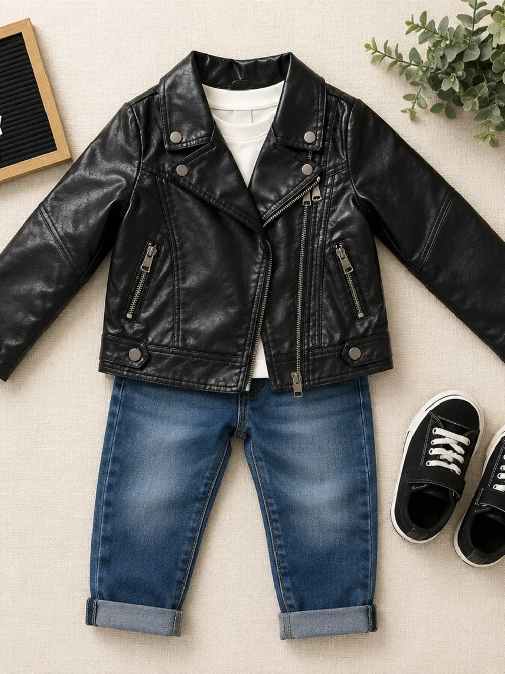 BOUTIQUE BOYS BLACK FAUX LEATHER BIKER MOTORCYCLE JACKET SZ 4T